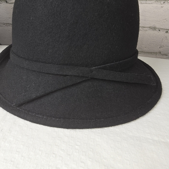 Black Wool Bucket Hat With Trim Classic Dressy Preppy - Picture 8 of 8